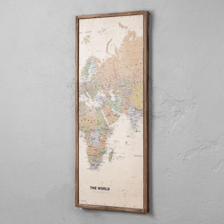Винтажная модульная картина-принт Карта мира из четырёх частей Set Of 4 Panels Wood Vintage Worldmap