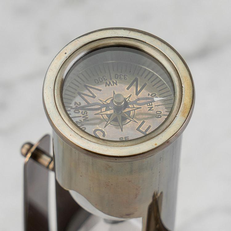 Песочные часы с Компасом на подставке Sand Timer And Compass Brass Patina