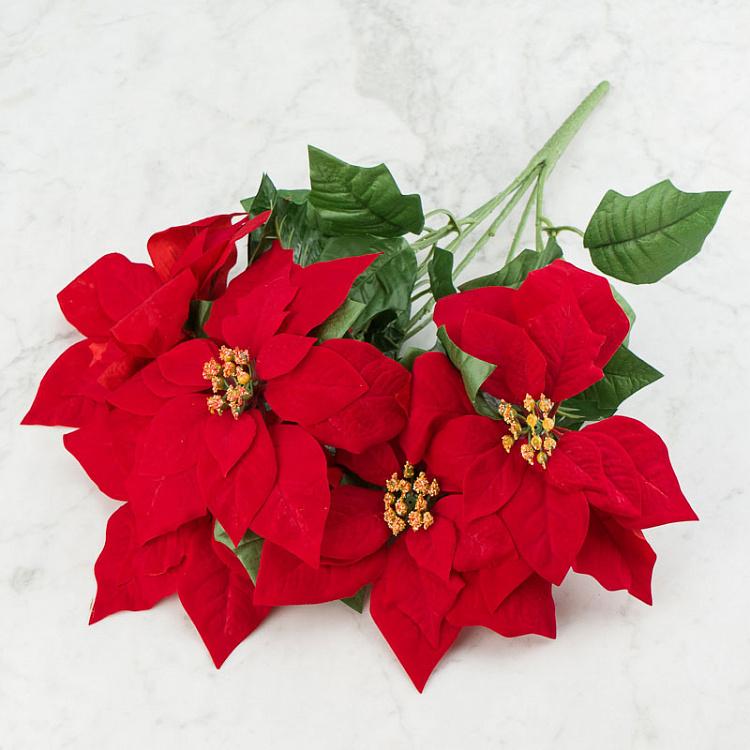 Искусственный цветок Пуансеттия Fabric Poinsettia Bush 53 cm