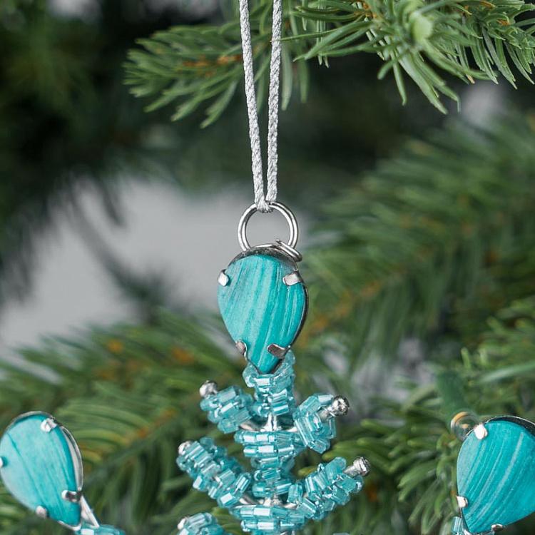 Ёлочная игрушка Серебристая снежинка с бирюзовыми стразами Turquoise Stones Snowflake Silver 19 cm