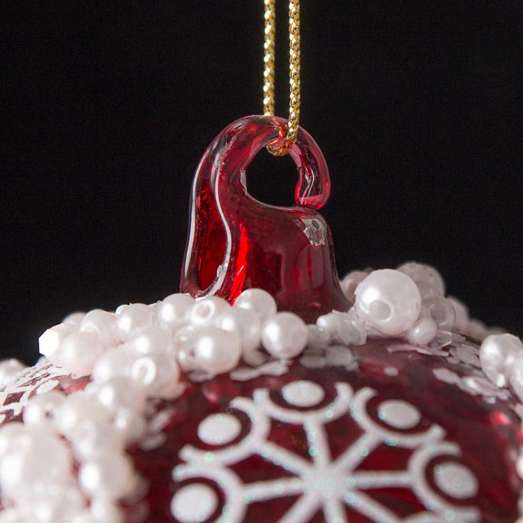 Набор из 3-х ёлочных игрушек красного цвета с белыми снежинками Set Of 3 Glass Snowflake Drop Balls Red 10 cm