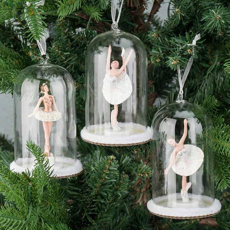 Набор из трёх ёлочных игрушек Балерины под стеклянным куполом Set Of 3 Glass Dome Ballerinas 15,5 cm