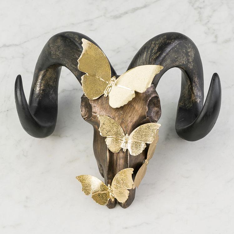 Статуэтка Бараний череп с бабочками Ram Skull With Butterflies