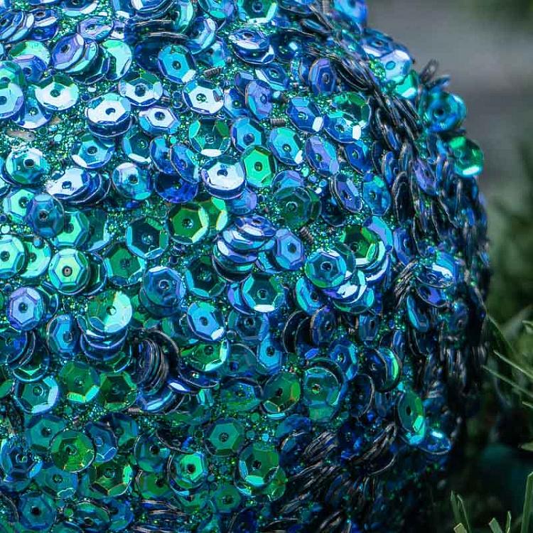 Сине-зелёный ёлочный шар с пайетками Sequin Ball Blue/Green 10 cm