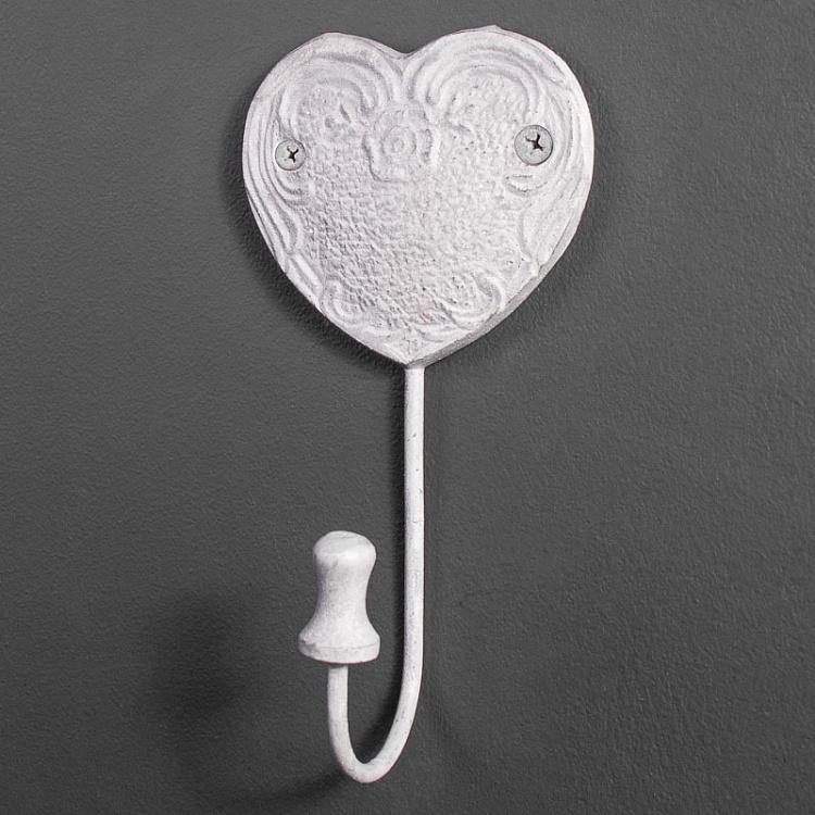 Однорожковый крючок Сердце с белой патиной Heart Hook Ash Color And Ceramic