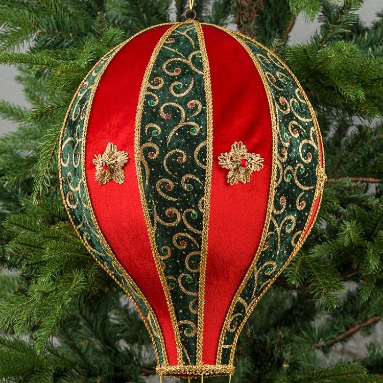 Подвесное новогоднее украшение Красно-зелёный воздушный шар, S Fabric Balloon Red Green 30 cm