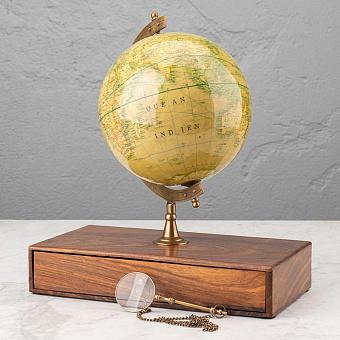 Vintage Globe With Magnifier On Rack With Drawer