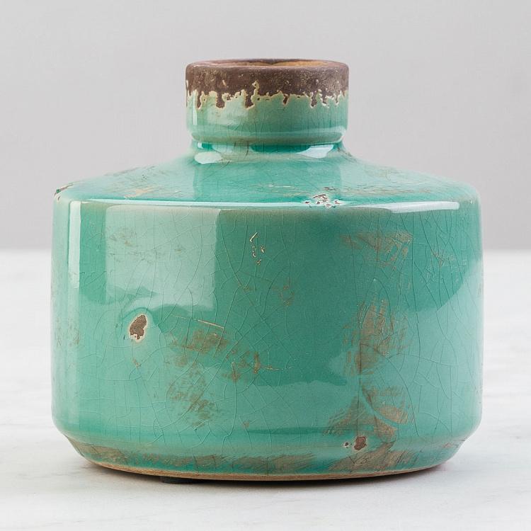 Широкая голубая керамическая ваза Бутыль Bottle Vase Aqua Blue Wide