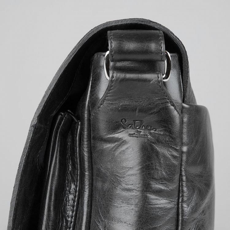 Чёрная кожаная мужская сумка Сечел Satchel Messenger Bag, Bowler Black