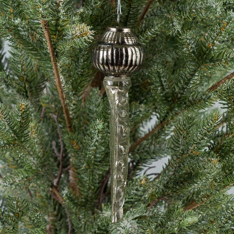 Ёлочная игрушка-подвеска Листик на металлическом основании Metal Base Leaf Pendant Aged Glass 6,5 cm