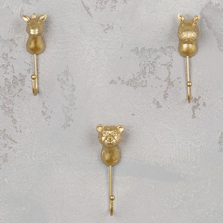Набор из трёх золотых крючков с животными Set Of 3 Hooks Animals Gold
