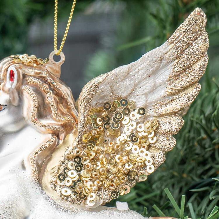 Ёлочная игрушка Фэнтезийный единорог с крыльями Glass Fantasy Unicorn With Wings White/Gold 15 cm
