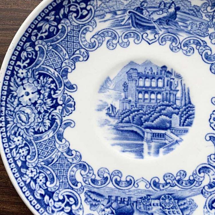 Винтажная тарелка белая с голубым мотивом 7, M Vintage Plate Blue White Medium 7