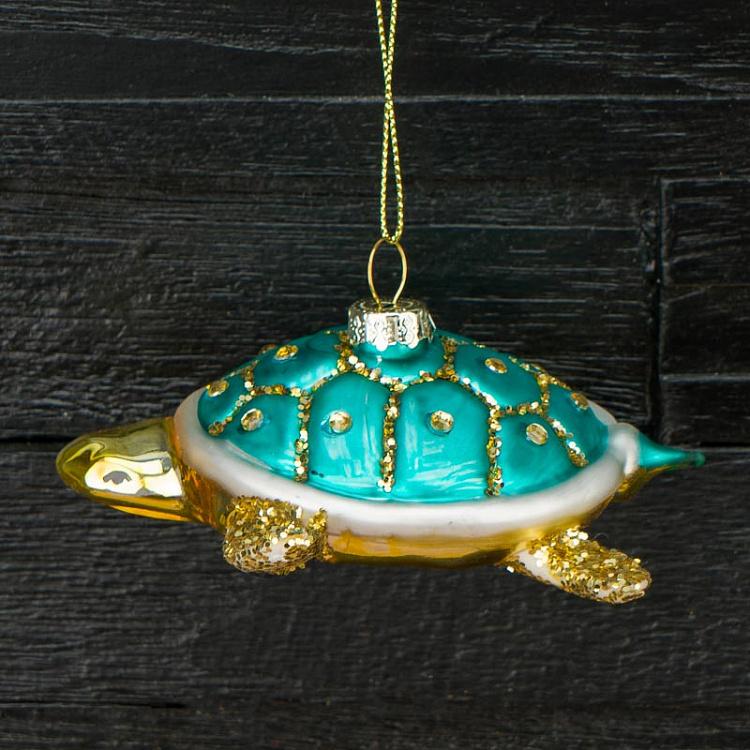 Ёлочная игрушка Бирюзовая черепаха Glass Hanger Tortoise Turquoise 9 cm