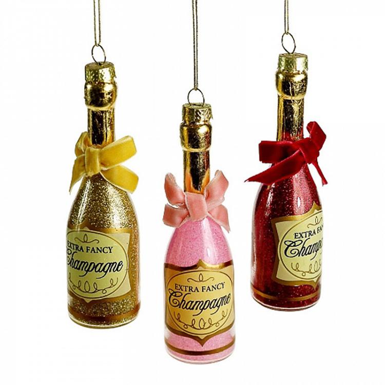 Набор из трёх ёлочных игрушек Шампанское Set Of 3 Glass Hangers Champagne 13 cm