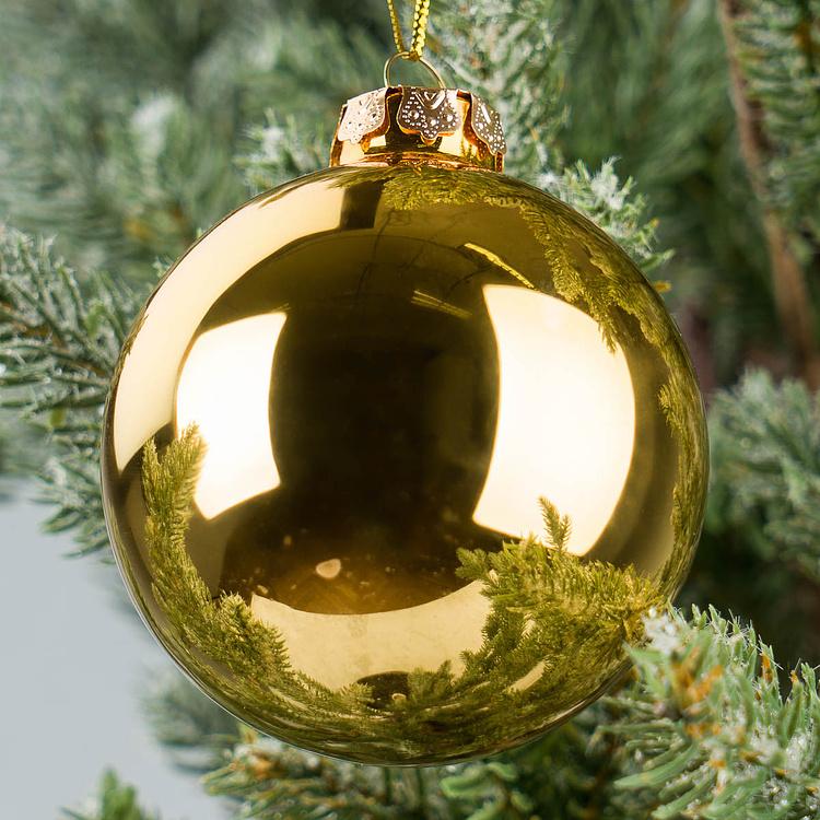 Золотой стеклянный ёлочный шар Glass Uni Ball Shiny Gold 7 cm