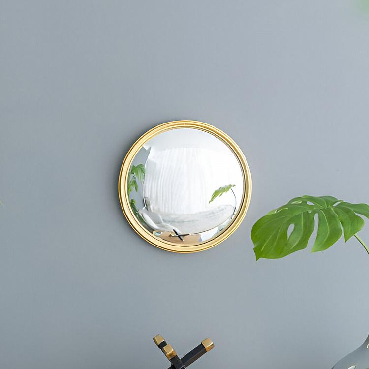 Круглое выпуклое зеркало в золотистой раме, S Gold Frame Convex Mirror Small