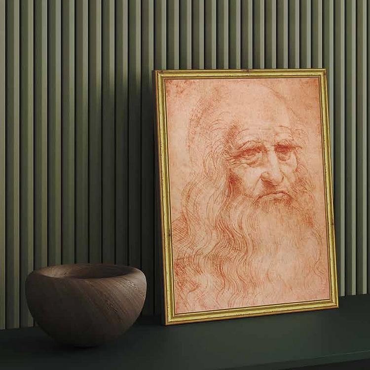 Рисунок-принт в золотой раме Леонардо да Винчи, Автопортрет Da Vinci Drawing, Gold Frame