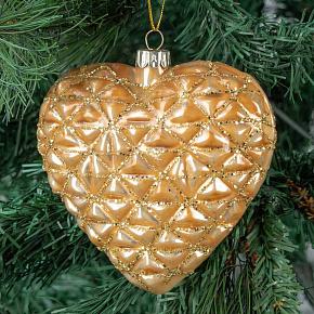 Glass Glitter 3D Textured Heart Gold 12 cm