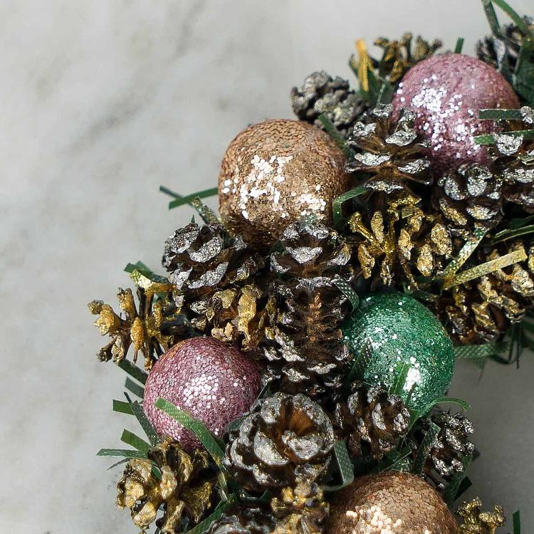 Новогодний венок с шишками и перламутровыми шарами, S Wreath Bagel Small