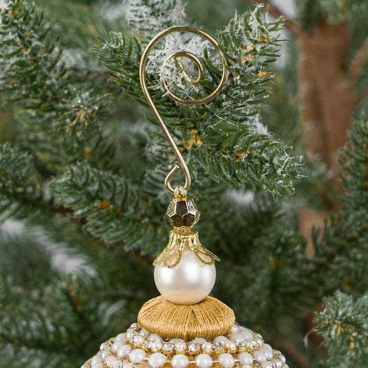 Новогодняя подвеска Шар с золотой кисточкой Жемчуг Pearl Rhinestone Ball With Gold Tassel 26 cm