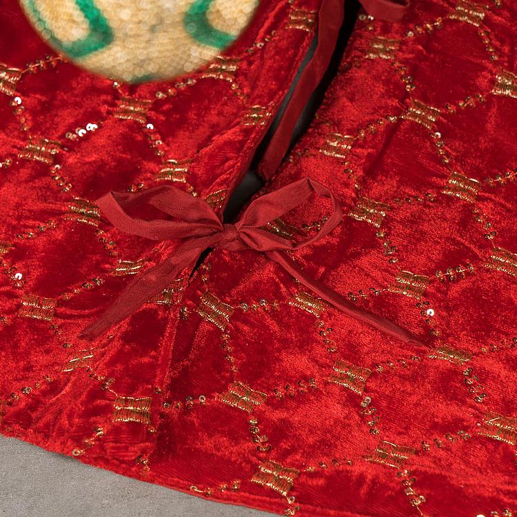 Красный коврик-юбка под ёлку в золотистую клетку Christmas Tree Skirt Red And Gold 93&nbsp;cm