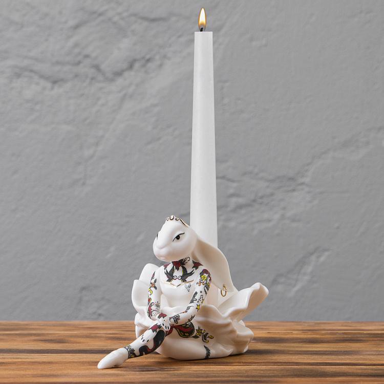 Подсвечник Крольчиха-балерина с росписью Олдскул тату Ballet Rabbit Painted Candlestick Old School