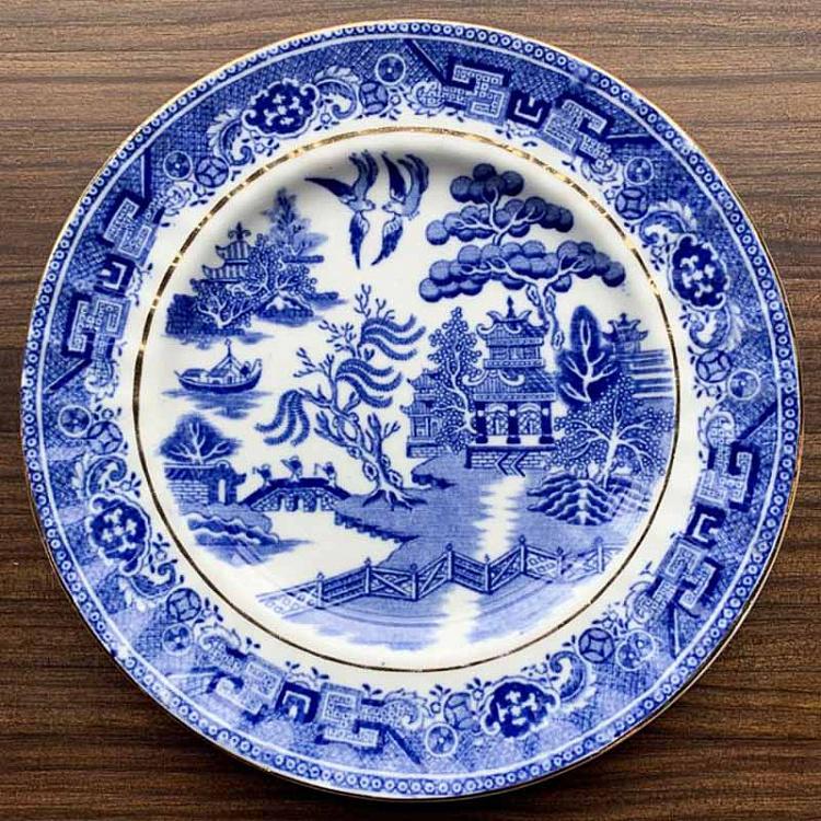 Винтажная тарелка белая с голубым мотивом 12, M Vintage Plate Blue White Medium 12