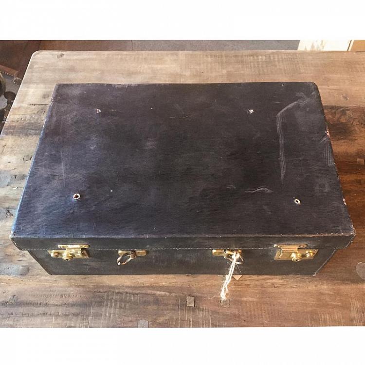 Винтажный черный кожаный чемодан без ручки Vintage Black Leather Suitcase Without Handle