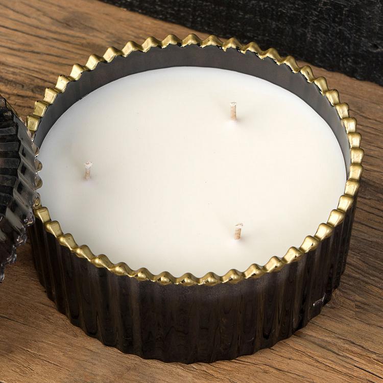 Арома-свеча в чёрном рифлёном стакане Блу Колье Дрифтвуд, L Aroma Candle In Black Striped Glass Blue Collier Driftwood Large