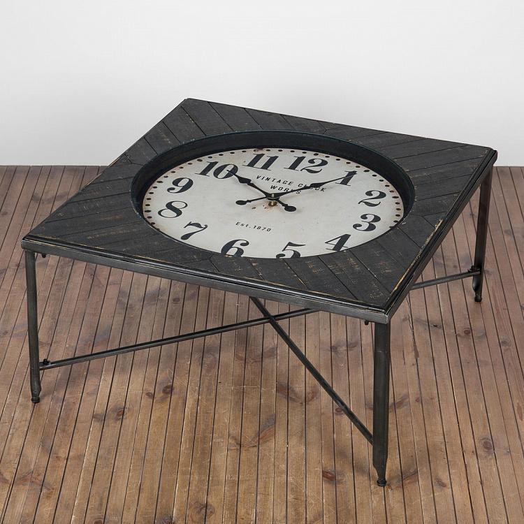 Квадратный журнальный стол с часами Тик Так Wooden Square Table Tick Tock