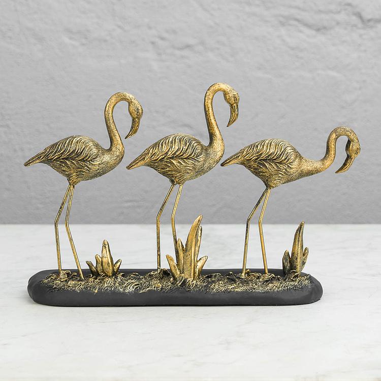 Подставка для мелочей Фламинго у зеркального пруда Golden Flamingos With Mirror Pond