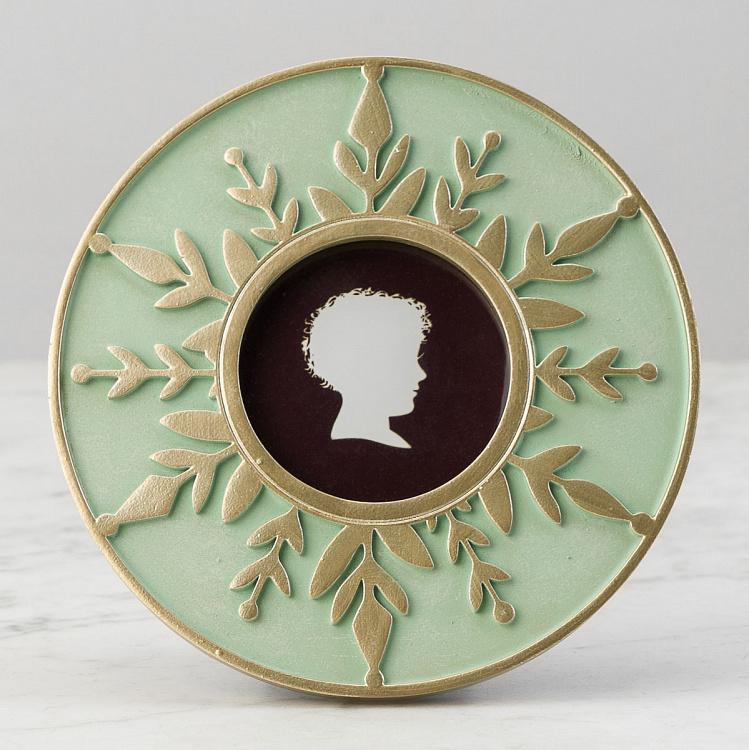 Круглая светло-зелёная рамка для фото с золотыми листьями Menthol Green Gold Flake Round Photo Frame