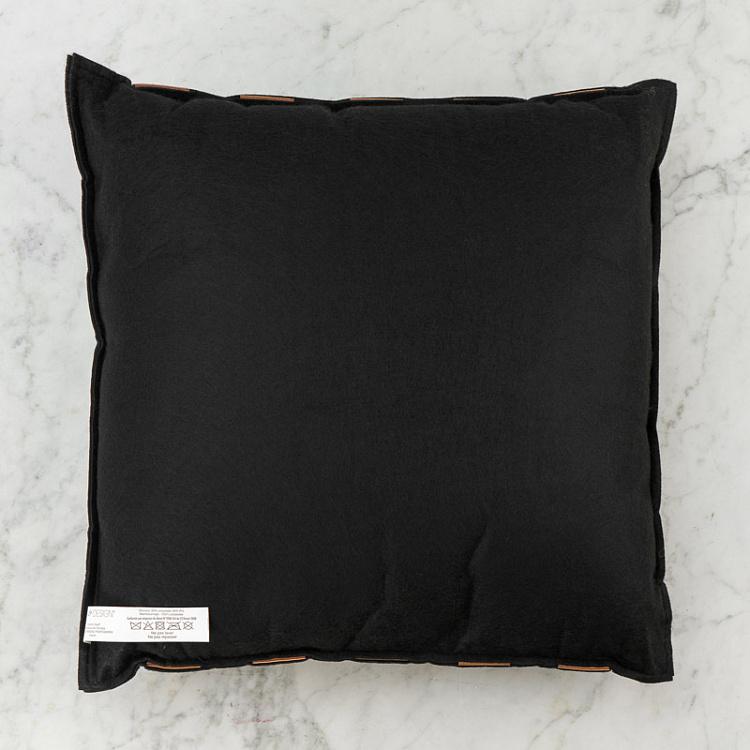 Квадратная подушка из фетра и искусственной кожи Black Felt And Faux Leather Cushion