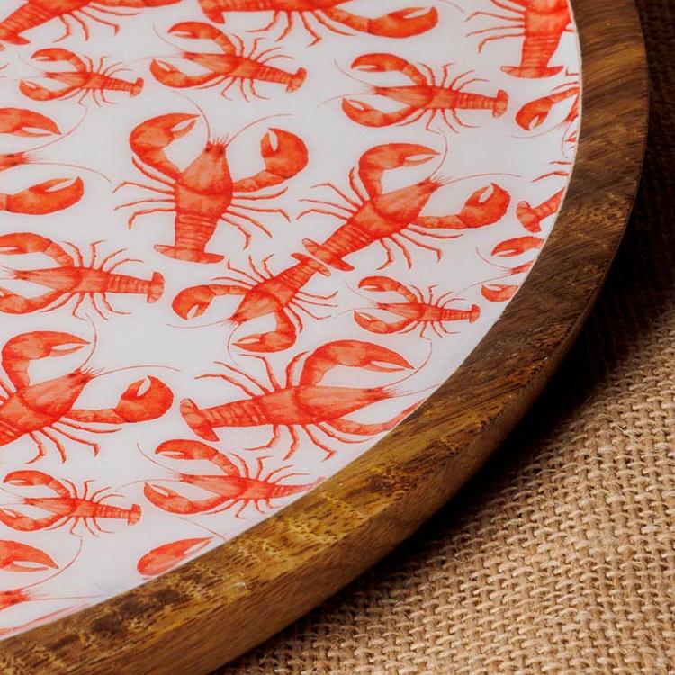 Большая круглая сервировочная тарелка Лобстеры Lobsters Mango Wood Round Serving Plate Large