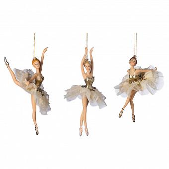 Набор из 3-х ёлочных игрушек Set Of 3 Fabric Pearl Ballerinas White Gold 19 cm