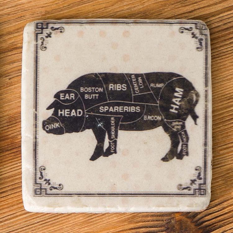 Набор из четырёх подставок под стаканы Фермерские обитатели Set Of 4 Stone Coasters Farm Animals