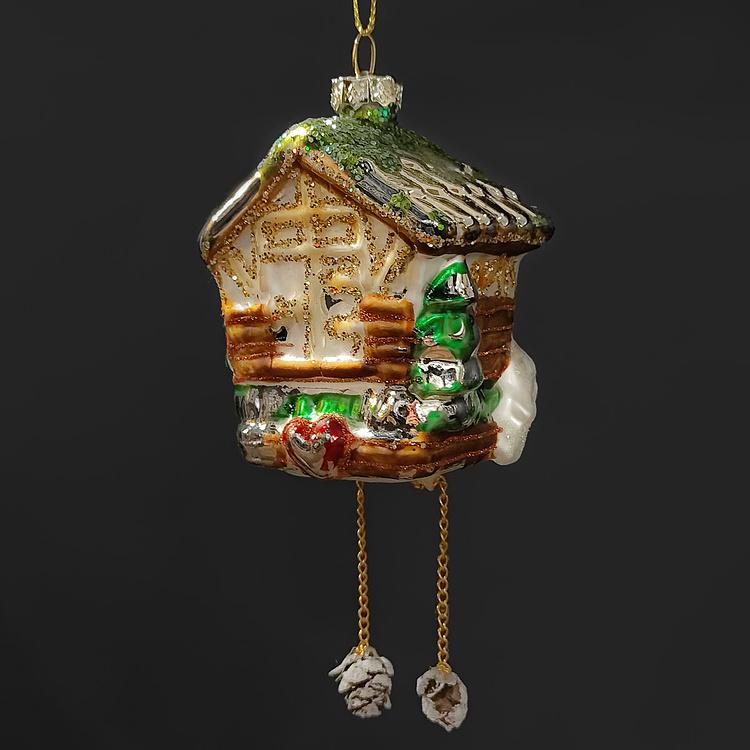 Ёлочная игрушка Часы с кукушкой дисконт8 Glass Hanger Cuckoo Clock 8 cm discount8