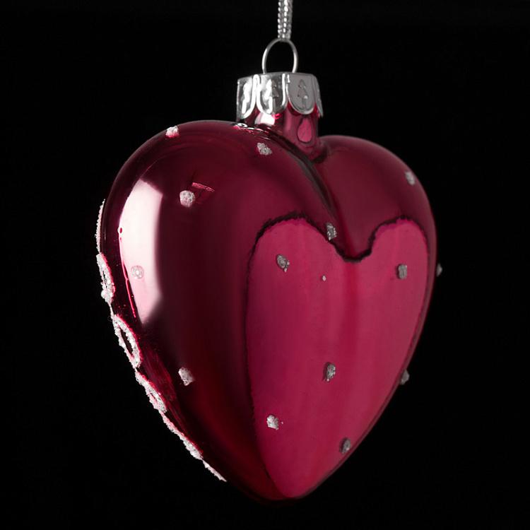 Ёлочная игрушка Красное сердце с кружевом Glass Lace Rose Heart Red 8 cm