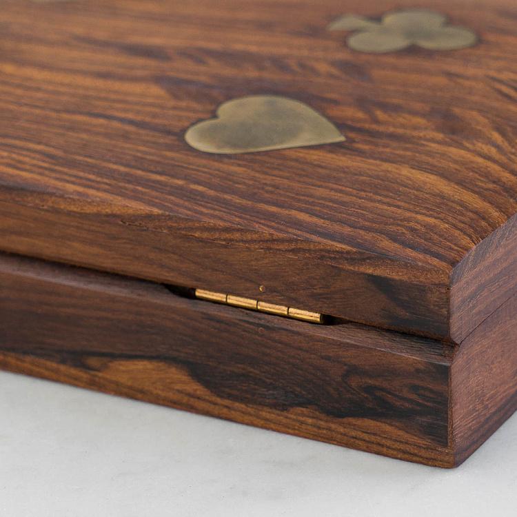 Деревянная шкатулка с двумя колодами игральных карт и костями Wooden Box With 2 Card Games And Dices