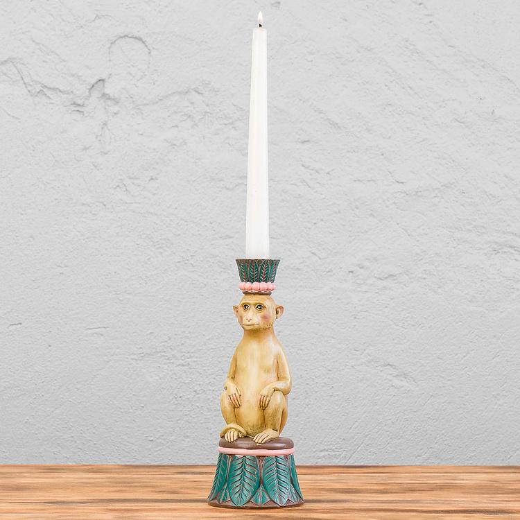 Подсвечник бежево-розово-зелёный Обезьяна Monkey Candle Holder Brown-Green-Pink