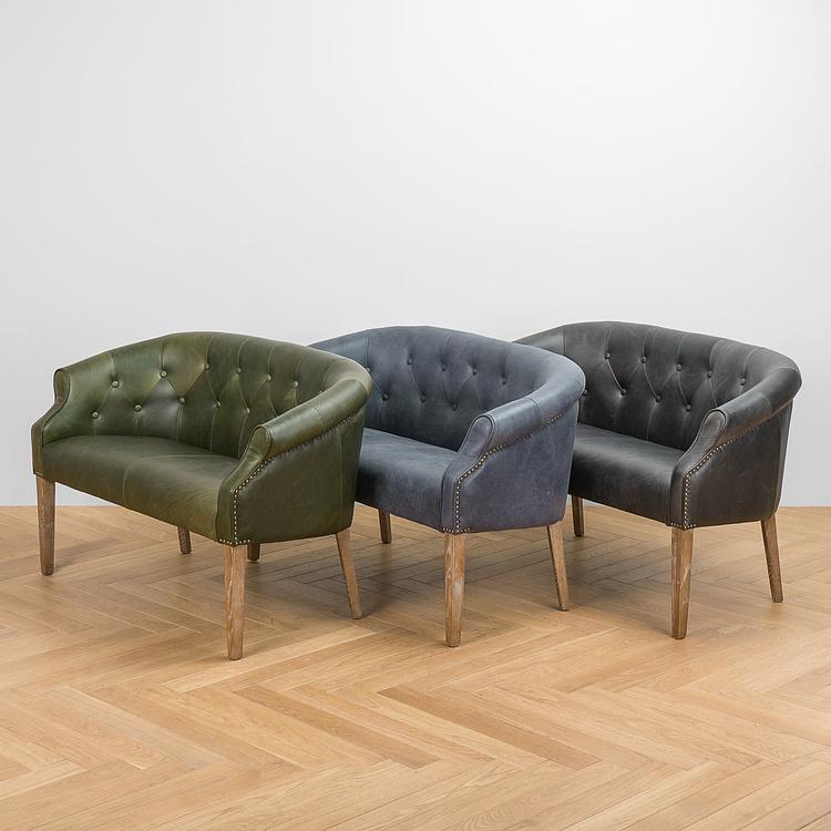 Двухместный кожаный диван Маршал, песочные ножки Marshall 2 Seater, Oak Sandwashed Leather