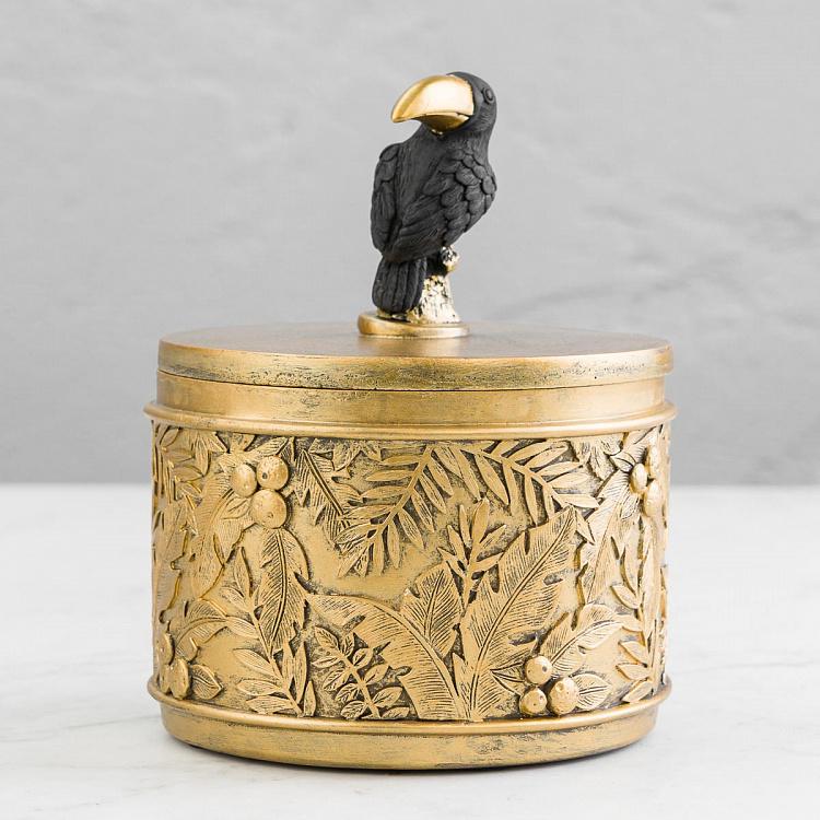 Шкатулка золотистая с туканом на крышке Golden Box With Toucan Lid