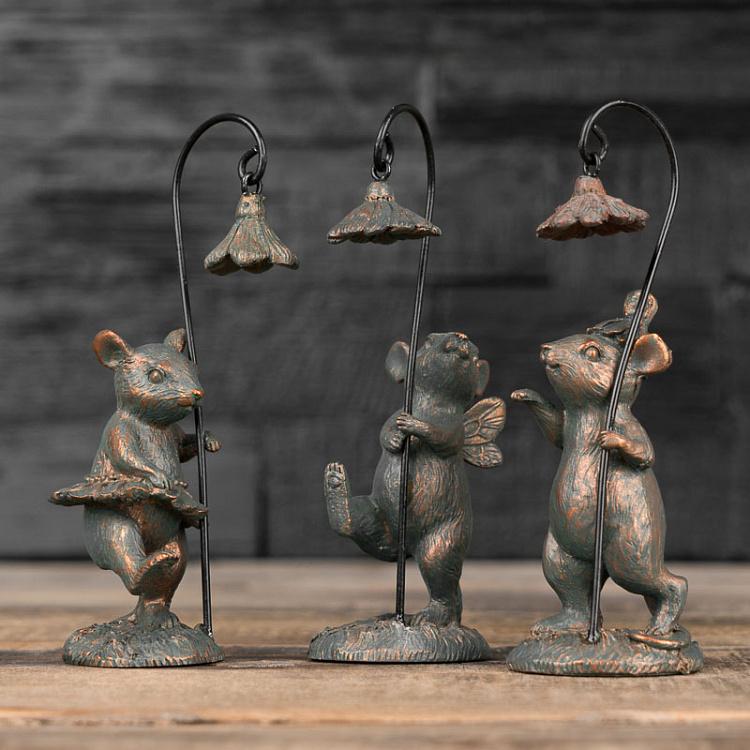 Набор из трёх статуэток Мыши с цветками Set Of 3 Small Mouses With Flowers