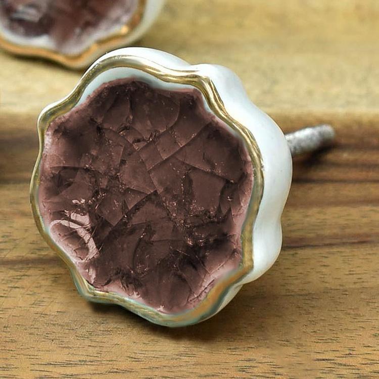 Cracked Glass Quatrefoil Gold Ceramic Knob Brown