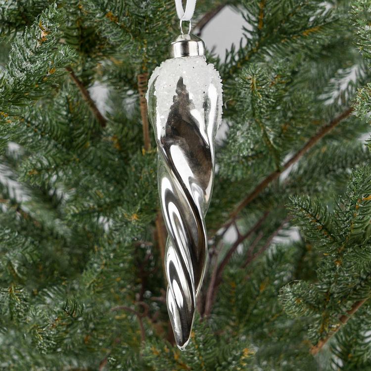 Ёлочная игрушка Серебристая витая сосулька Silver Twisted Icicle 15 cm