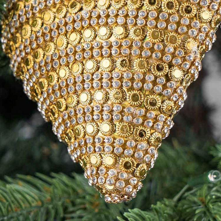 Ёлочная игрушка Золотое сердце из кристаллов Heart With Crystals Gold 11 cm