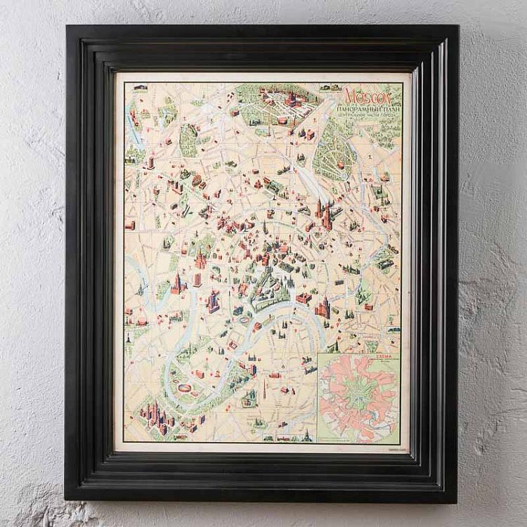 Картина-принт Карта Москвы, чёрная рама Classic Map Moscow, Black Wood