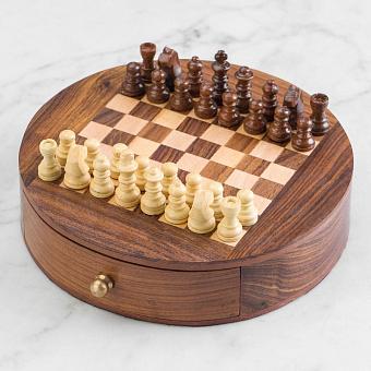 Chess Game In Round Wooden Box