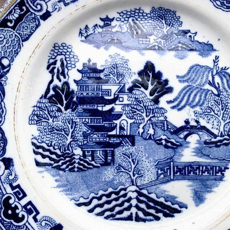 Винтажная тарелка белая с голубым мотивом 13, M Vintage Plate Blue White Medium 13